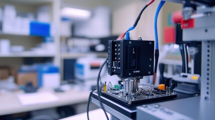 Poster - A servo motor connected to a motion control module in a laboratory environment.