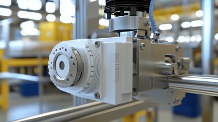 Poster - A servo motor powering an automated welding system in a factory setting.