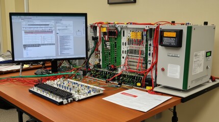 Poster - A servo motor testing rig with sensors and diagnostic equipment attached.