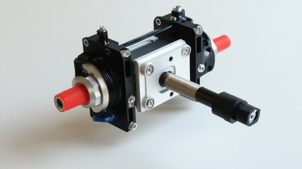 Poster - A servo motor with a belt-drive pulley attached to a precision mechanism.