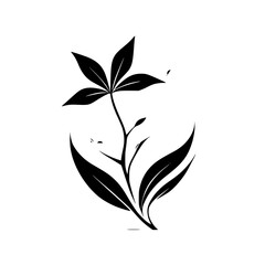 Elegant Black and White Floral Illustration: Simple Plant Silhouette on White Background. Perfect for Minimalist Designs and Nature-Inspired Projects.