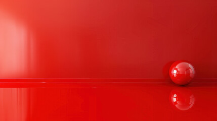 Poster - vibrant red wall with glossy surface and round red sphere resting on floor, creating striking monoch