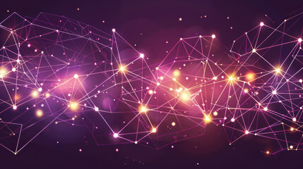 Poster - Abstract digital background with glowing lines and nodes in purple hues, representing connectivity and technology