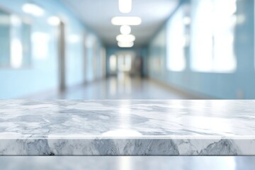 Poster - Marble surface reflecting light in a hospital corridor provides a clean and professional backdrop for showcasing medical or healthcare products