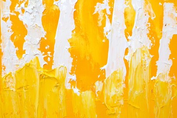 Poster - Thick brushstrokes of white and yellow oil paint create a vibrant, textured abstract painting, perfect for backgrounds and artistic projects