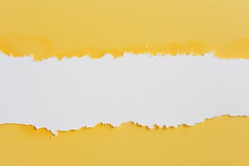Poster - Yellow torn paper creating a horizontal rip, revealing a clean white background and offering generous copy space for text, design elements, or creative expressions