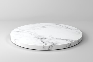 Poster - White marble podium on a gray background providing a luxurious and elegant space for showcasing products, creating a visually appealing display