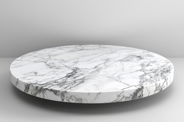 Poster - White marble podium floating gracefully on a minimalist gray background, offering a luxurious and elegant space perfect for showcasing products or captivating presentations