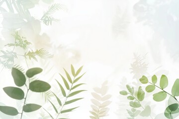 Poster - Green leaves are creating a delicate and natural frame against a soft, white background, providing a serene and refreshing atmosphere perfect for nature-inspired designs