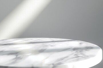 Poster - Sunlight illuminating empty round marble table perfect for product placement creating elegant and luxurious backdrop for showcasing products