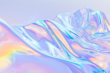 Poster - Flowing and waving, an abstract holographic background features an iridescent, colorful pearly texture. Blending pastel and neon hues, the design creates a vibrant, fluid visual experience