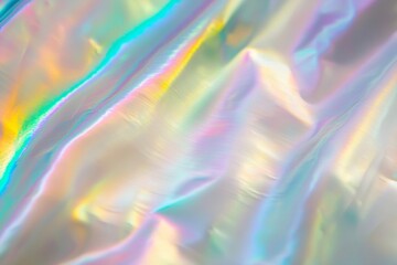 Poster - Smooth holographic foil surface reflecting rainbow colors creating an abstract colorful background with vibrant pastel colors and a futuristic, trendy look
