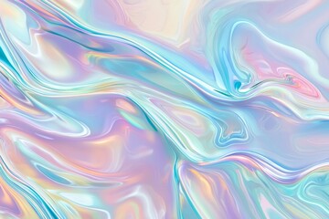 Poster - Holographic pastel rainbow colors flowing together to create an abstract background filled with swirls and wavy stripes, offering a vibrant and dynamic visual experience