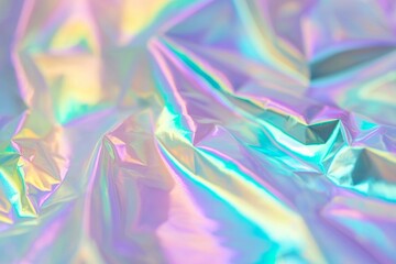 Poster - Holographic wrinkled material with vibrant rainbow colors creating a futuristic and abstract background ideal for modern and trendy designs