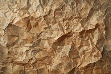 Poster - Crumpled brown paper creates a textured, abstract background, capturing the interplay of light and shadow on its wrinkled surface, adding depth and visual interest