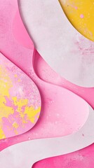 Poster - Vibrant abstract composition featuring layered pink and yellow textures with smooth and rough surfaces. The design showcases a dynamic interplay of colors and shapes, creating visual interest