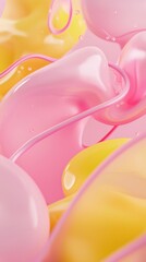 Poster - Smooth, glossy, pink and yellow abstract shapes intertwine and overlap, creating a visually captivating and futuristic design with a modern aesthetic, perfect for various creative projects