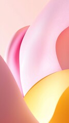 Poster - Smooth, undulating shapes in pastel pink, yellow, and orange create a dynamic and flowing abstract composition, evoking a sense of movement and fluidity with gentle curves and gradients