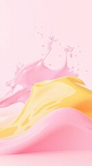 Poster - Dynamic splash of pink and yellow liquid creating a vibrant and energetic visual. The fluid motion and pastel tones evoke a sense of freshness and creativity