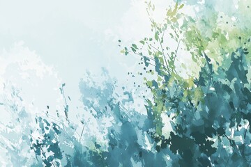Poster - Abstract watercolor art showcases lush foliage in shades of green and blue. The dynamic brushstrokes capture the essence of nature, blending colors seamlessly for a calming effect