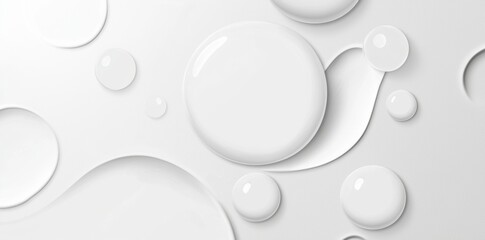 Poster - Multiple white spheres of varying sizes rest on a textured white surface with wavy ripples, forming an abstract and visually appealing pattern