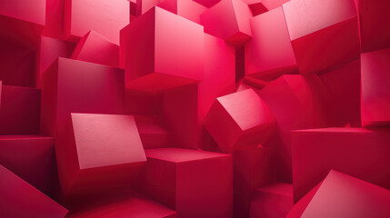 Poster - vibrant red geometric cubes create dynamic and abstract background, evoking sense of depth and moder