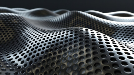Poster - Abstract metallic surface with perforated pattern, creating wave like effect. design showcases depth and texture, ideal for modern backgrounds or artistic projects