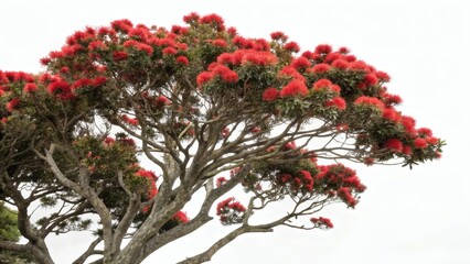 Red Flowering Tree against White Background