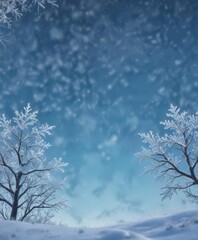 frosty winter sky with delicate snowflakes silhouetted against blue background, blue, snow