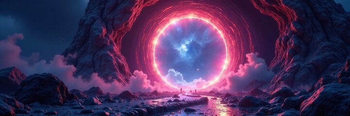 shimmering portal leading to a mysterious realm, realm, shimmering