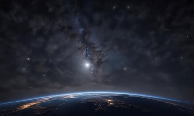 sparkling starry night sky on black, heavenly view above earth, galaxy, dark, sky