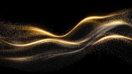 Leinwandbilder - Elegant gold dust glitter sparkle waves flowing gracefully across a deep black background creating a luxurious and shimmering effect perfect for glamorous designs festive abstract digital art