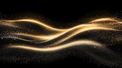 Fototapete - Mesmerizing Gold Dust Wave Sparkling Against Dark Backdrop with Shimmering Details Creating a Dazzling and Eye Catching Texture Suitable for Elegant Promotional Materials and Festive Visuals