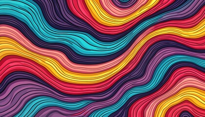 Aufkleber - Colorful wavy lines create vibrant psychedelic pattern. Rainbow colors swirl in fluid motion. Abstract design evokes retro groovy vibe. Perfect for fashion prints, trendy decor. Contemporary design