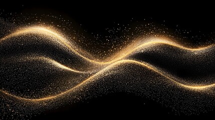 Poster - Mesmerizing gold dust sparkle texture forming delicate waves against a sleek black background creating a captivating and high end visual effect perfect for glamorous and luxurious design projects