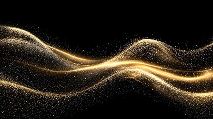 Fototapete - Mesmerizing gold dust sparkle texture forming delicate waves against a sleek black background creating a captivating and high end visual effect perfect for glamorous and luxurious designs