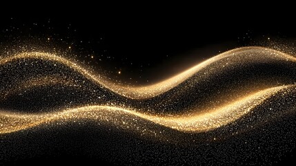 Fototapete - Mesmerizing waves of golden glitter and sparkle forming a dynamic undulating texture against a sleek black background evoking a sense of luxury elegance and high end visual appeal