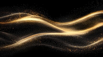 Fototapete - Elegant and Luxurious Golden Glitter Waves Flowing Gracefully Across a Deep Sophisticated Black Background Creating a Shimmering and Alluring Textured Composition