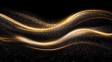 Fototapete - Dazzling Gold Glitter Dust Waves Twinkling Beautifully on a Black Background Offering a Captivating and Dynamic Shimmering Effect