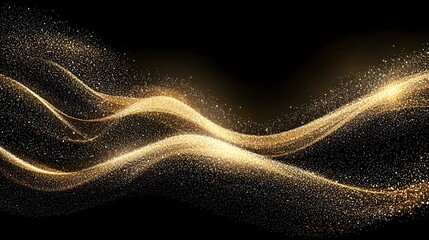 Fototapete - Stylish and modern gold dust wave texture with scattered sparkling particles over a black background creating a rich and opulent visual appeal  The dynamic flowing movement and shimmering