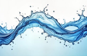 Poster - Blue water splash with small bubbles. Liquid flows in wavy lines against white background. Abstract generative art. Image suitable for clean water themes for ads about natural products. Shows flowing