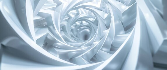 Alluring abstract art featuring spiraling white geometric patterns.  Seamless transitions create a fluid, hypnotic effect.  Overlapping forms generate depth within this mesmerizing design.