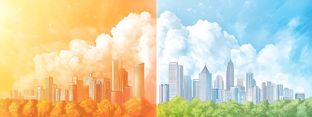 Wall Mural - Urban skyline transition from dusk to dawn atmosphere