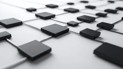 Poster - Abstract Network Connection: Interconnected Black Cubes Representing Data Flow and Digital Connectivity