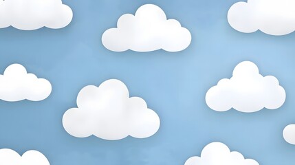 Poster - Minimalist Cloud Pattern in Pastel Blue Sky with Soft White Wispy Clouds for Wallpapers Prints and Creative Design Projects  This clean simple