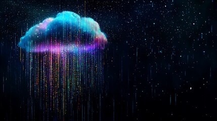 Wall Mural - Colorful Cloud with Rain of Light Particles at Night