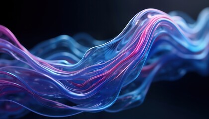 Aufkleber - Abstract illustration of flowing glass ribbons in gradient of blue, purple against dark background. Dynamic wavy lines create sense of movement, fluidity. Modern aesthetic with vibrant colors ideal