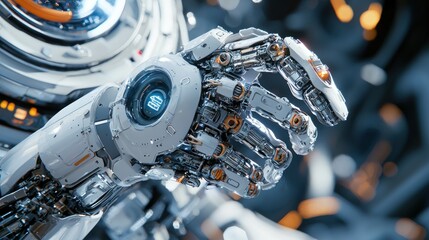 Poster - Close-up of a Futuristic Robotic Arm and Hand: A Detailed 3D Render of Advanced Technology
