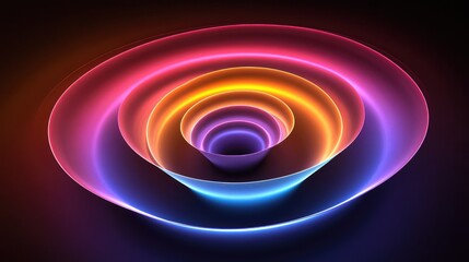 Poster - Abstract neon rings stacked in multiple colors, creating a hypnotic tunnel effect with infinite depth.