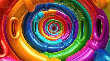 Poster - Abstract neon rings stacked in multiple colors, creating a hypnotic tunnel effect with infinite depth.